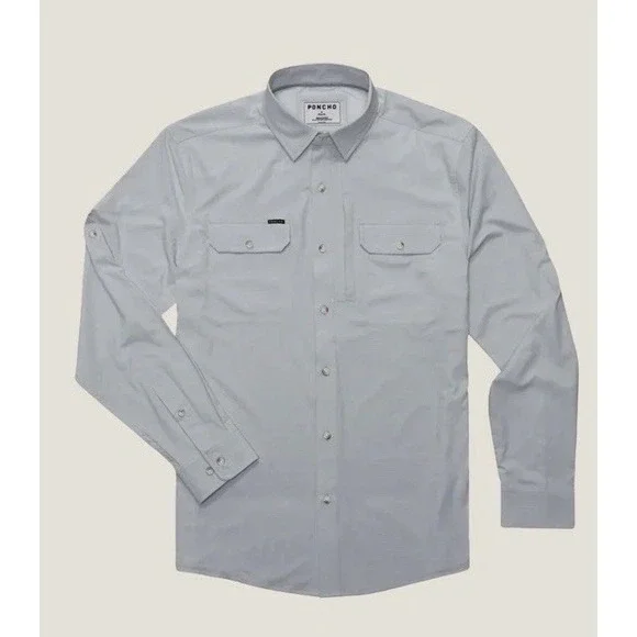 PONCHO Men Long Sleeve Performance Nylon  The Gray Ghost Button Up Stretch - Med - Picture 2 of 11